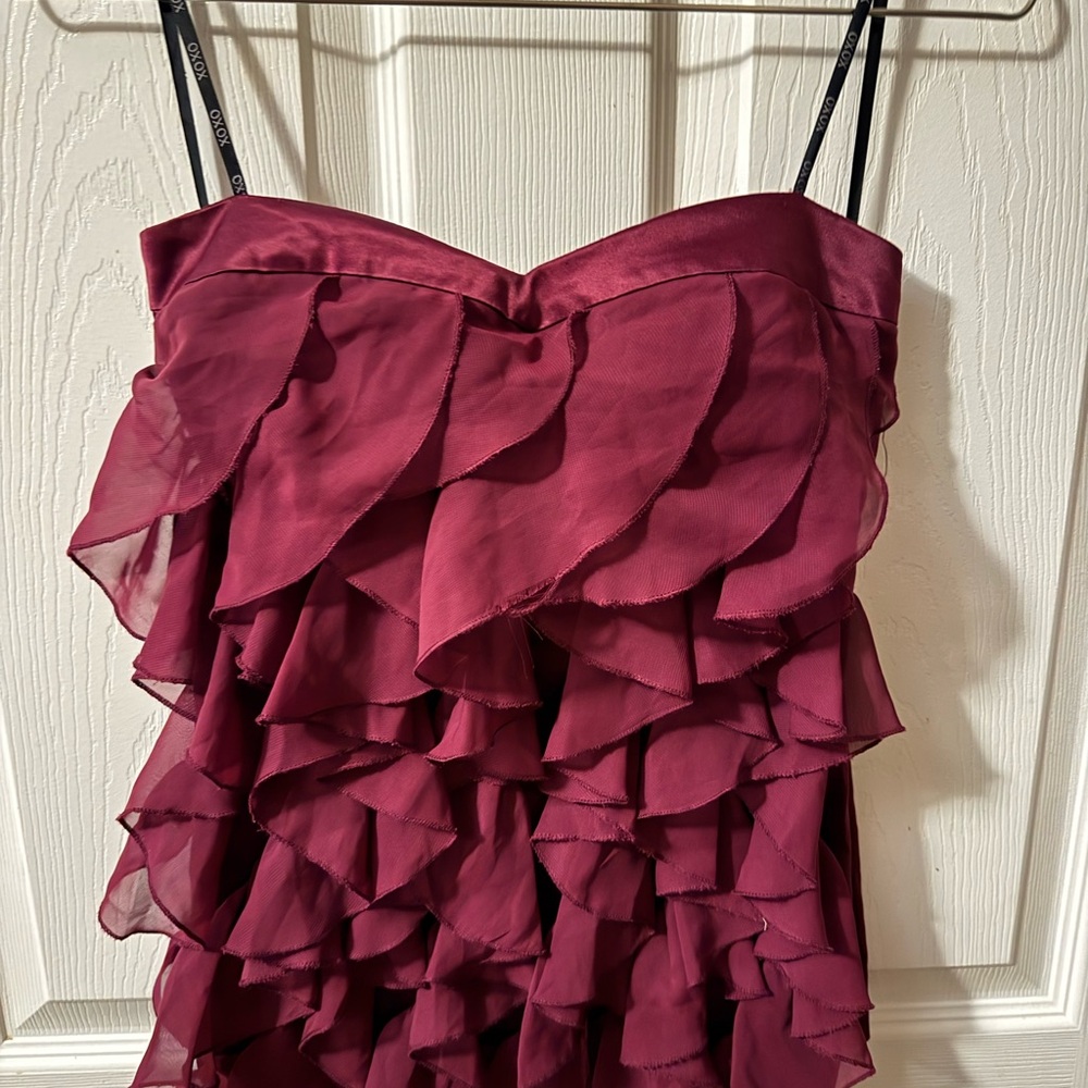 Ruffled Strapless top Deep Wine